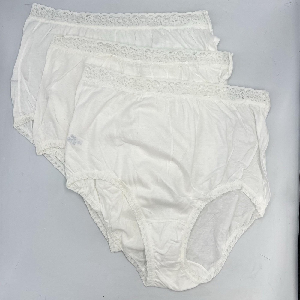 Vintage L'eggs 3 Pack White Cotton Panties White Fancy‎ Briefs Size 8 #46901
